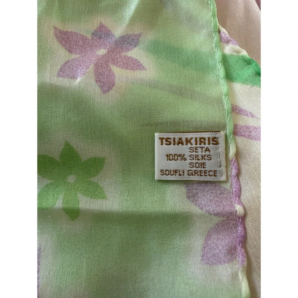 VTG Tsiakiris Designer Scarf 100% Silk Pastel Floral Print 56” X 13” Artsy EVC